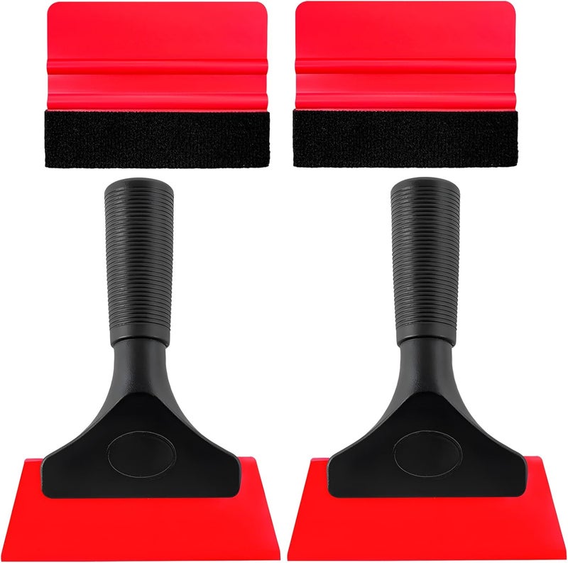 Yourkar 4 PCS Window Tint Kit Tools, Professional Vinyl Wrap Kit with Plastic Squeegee & Felt Squeegee, Universal Privacy Film Installation Tint Tools for Vehicle Glass Home (Red) - Image 1